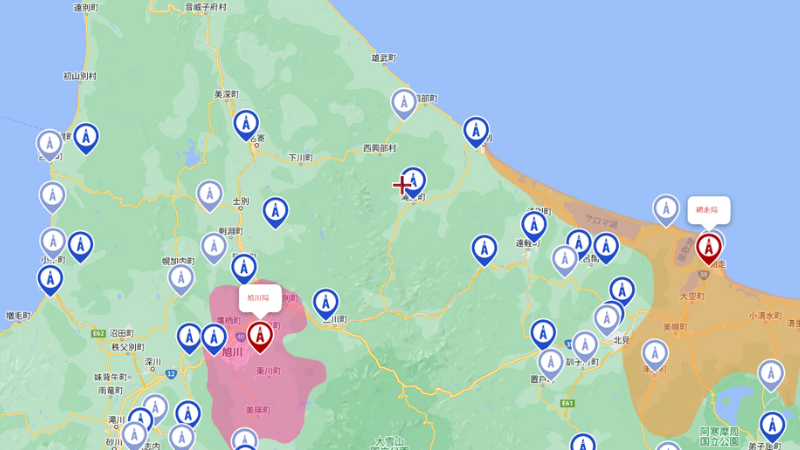 旭川・網走周辺の地デジの電波