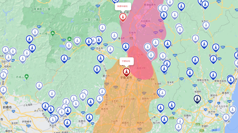 栃木県の地デジの電波